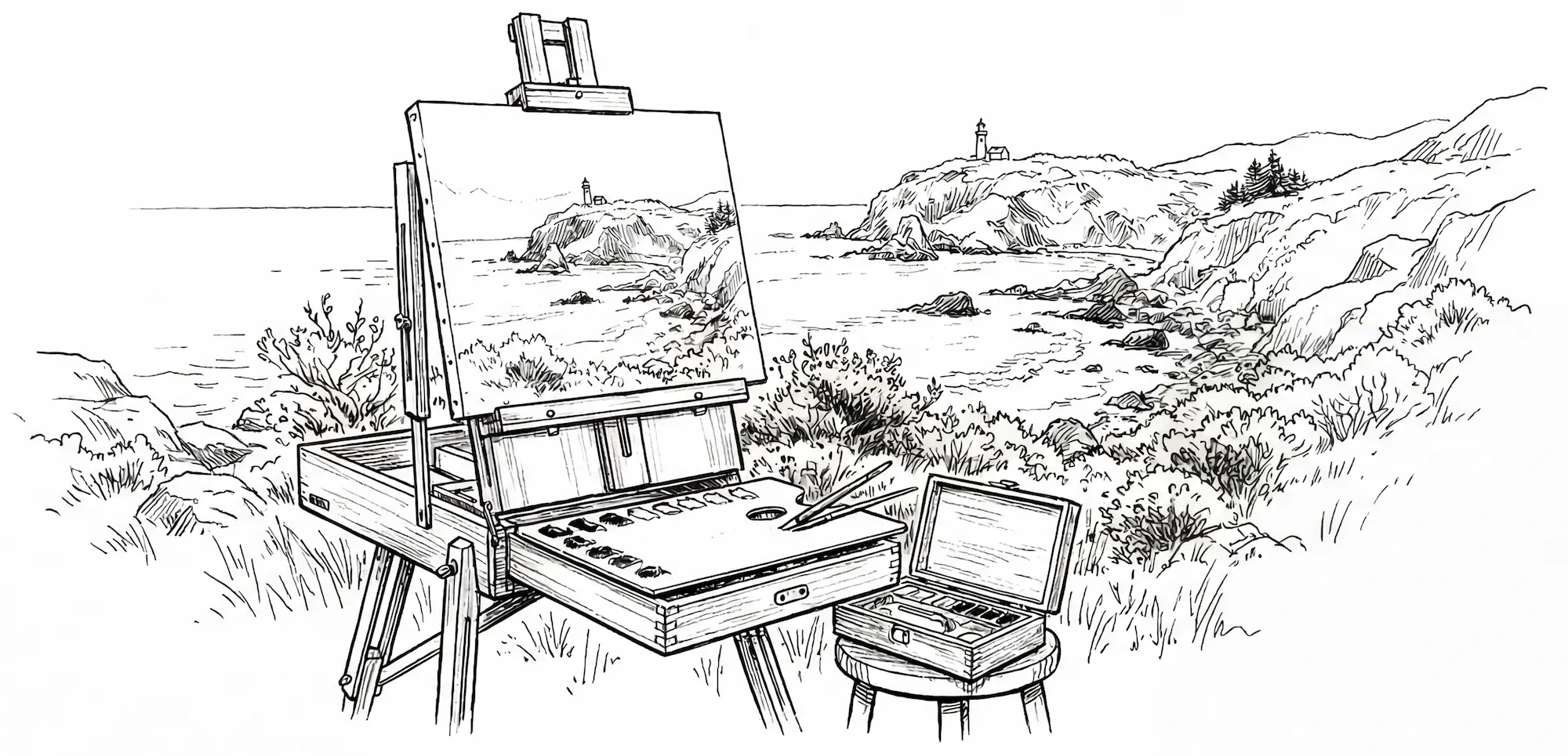 Plein air easel and paintbrush